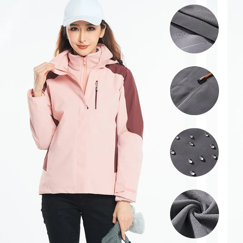 Womans Outdoor Windbreaker High Fleece Inner Snow Trekking Jackets Insulated Hiking Outfit Warm Clothes To Wear For  Winter