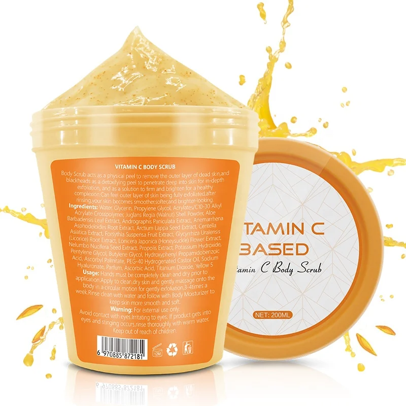 Витамин C скраб для тела OEM приватный лэйбл органический отбеливающий Отшелушивающий увлажняющий глубокое очищение, обладает отшелушивающим эффектом скраб