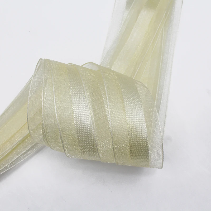 25mm Beige Medium Satin Edge Yarn Ribbon Gift Clothing Packaging Ribbon Manufacturers Wholesale