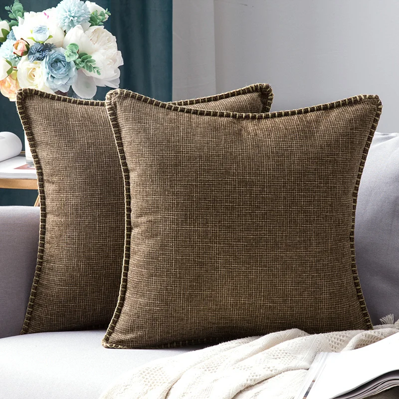 Wholesale Farmhouse Pillows Cases 45x45 cm Linen Cushion Cover with Edges Vintage Square Trimmed Design Throw Pillow Cover
