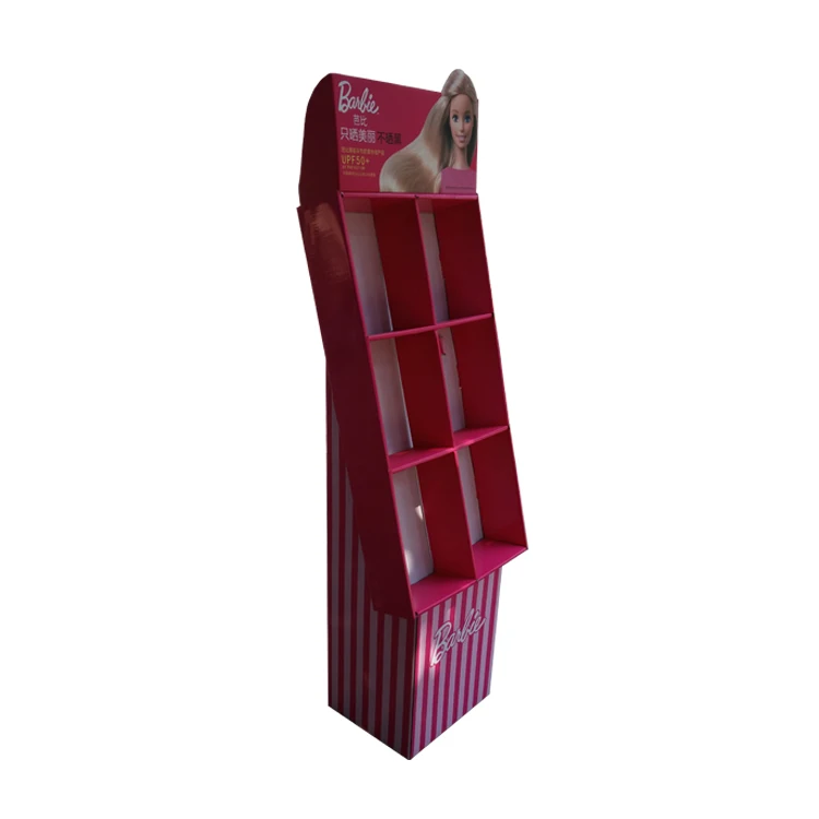 Supermarket Shelf Cosmetics Display Rack Lattice Pink Customized Cardboard Display