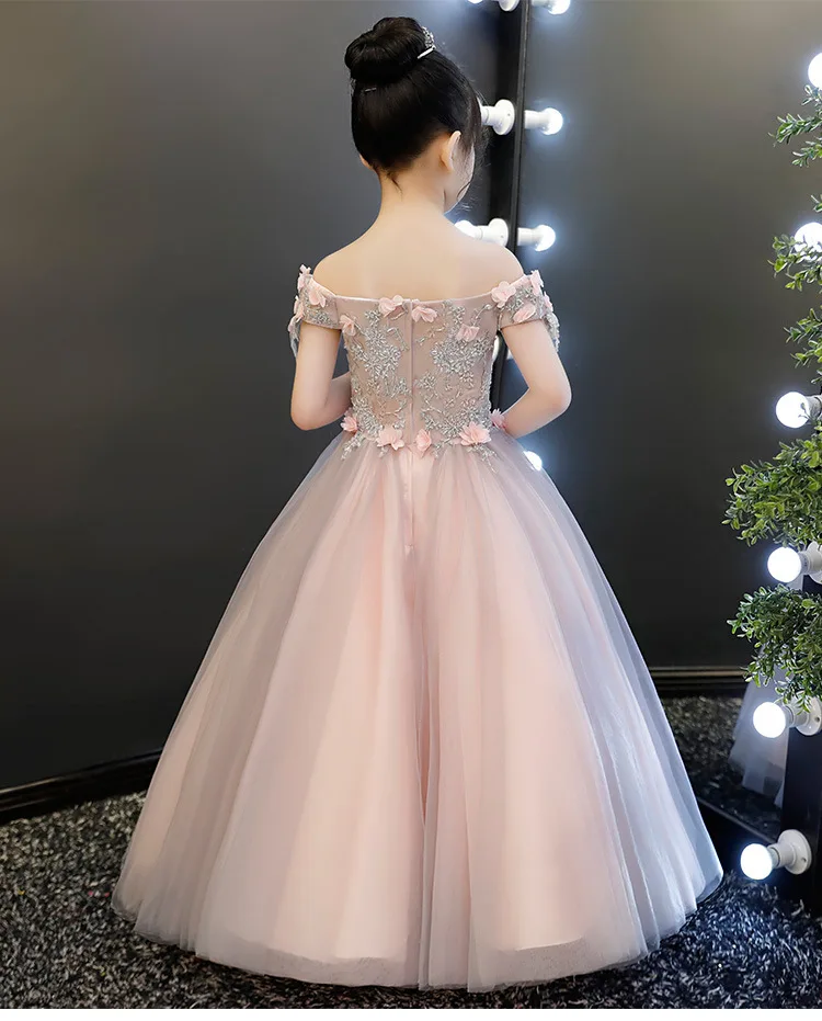 Детское фатиновое платье принцессы на день рождения, с 3D аппликацией и цветами, платье для первого причастия