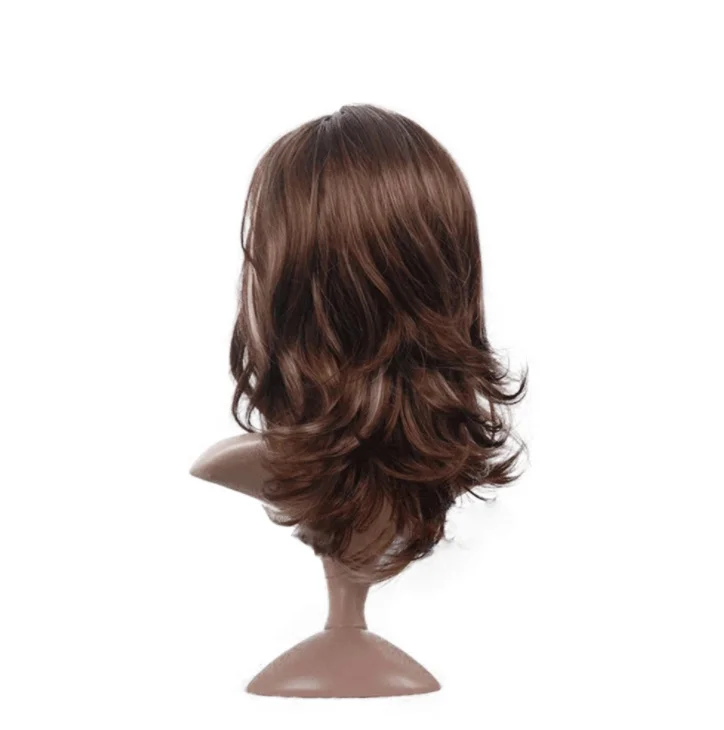 Amazon hot sell good quality cheap fashion brown lady medium long curly hair Virgin Brazilian Lace Wig Human Hair Straight