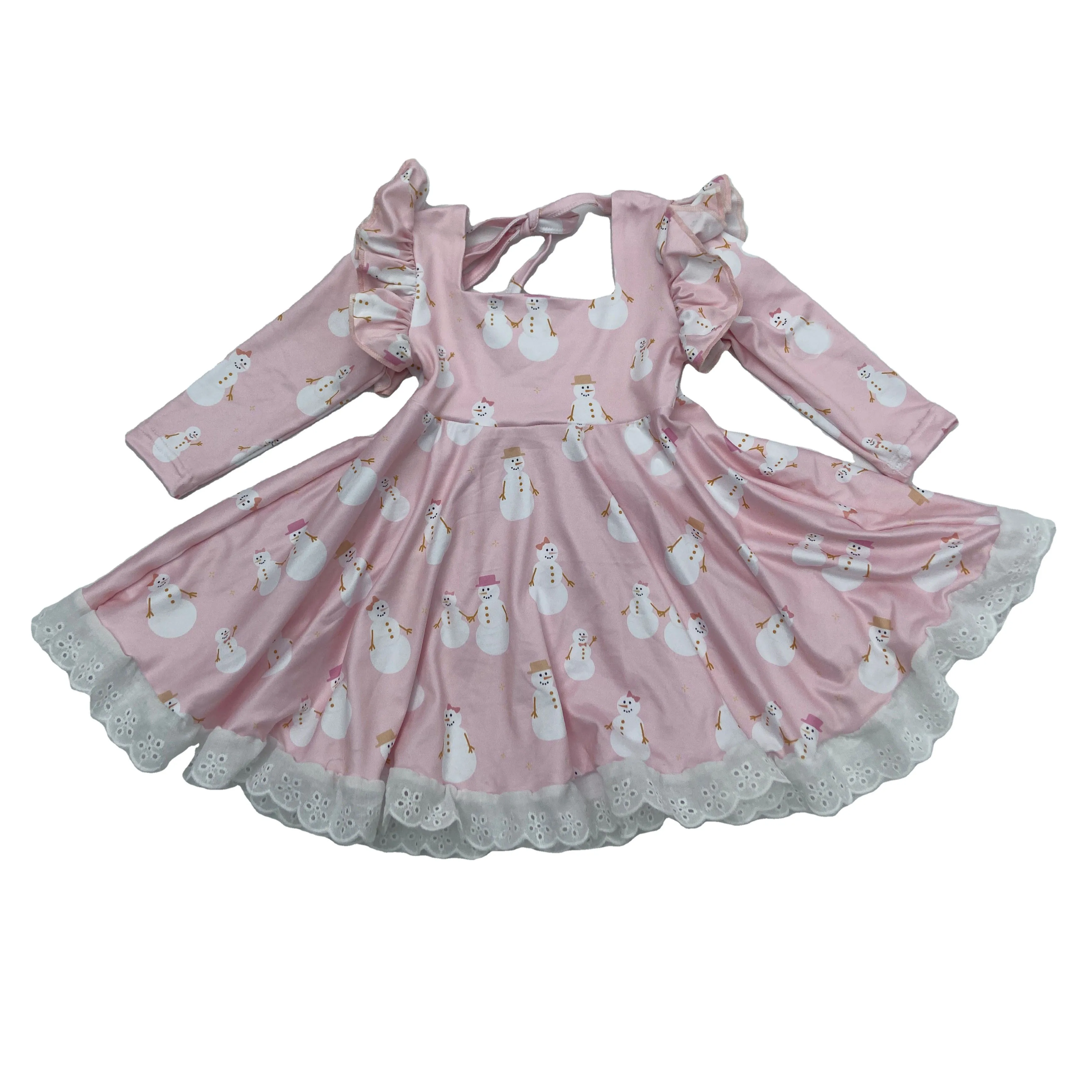 Qingli Pink Square Collar Girls Princess Dress With Lace Kids Dresses For Girls Casual