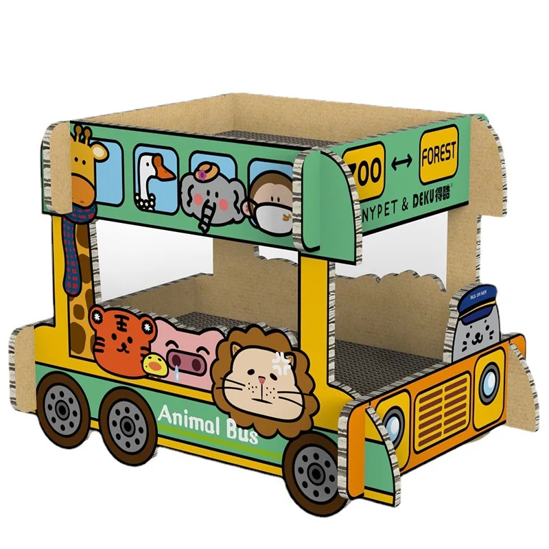 Animal Bus Double Deck Cat Scratcher Cardboard Large Pet Toy Supplies For Cat catch Bed House