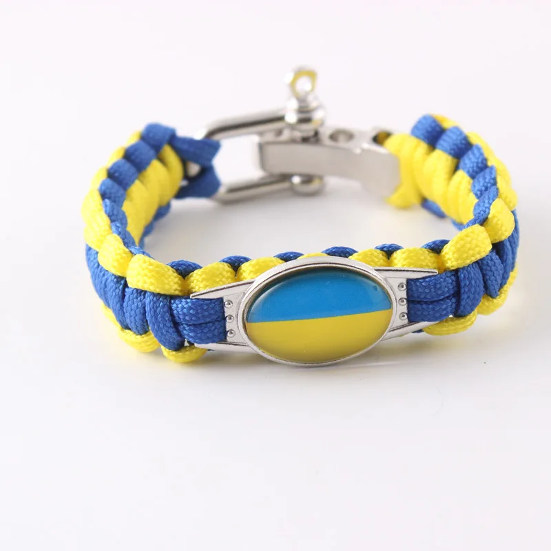 Ukraine Flag Outdoor Survival Wristband Paracord Bracelet Men Camping Portable Emergency Buckle Bangle Handmade Rope Bracelets