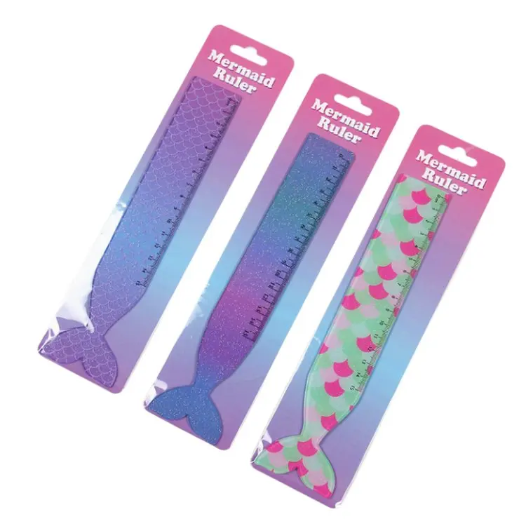 15cm Mermaid Tail Glitter Flexible Shatterproof Ruler Sparkling Scales Design Kid-Friendly Pink Purple Measuring Tool