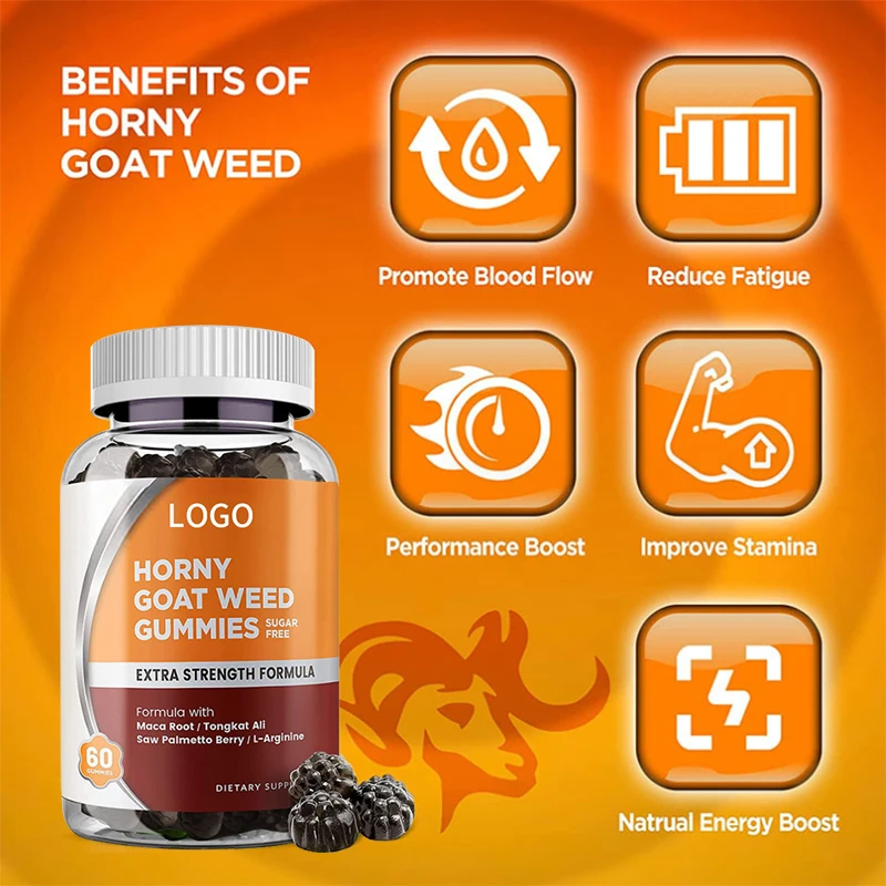 Natural Horny Goat Weed Gummies Promote Blood Flow Anti-Fatigue Performance & Energy Boost Horny Goat Weed Gummies