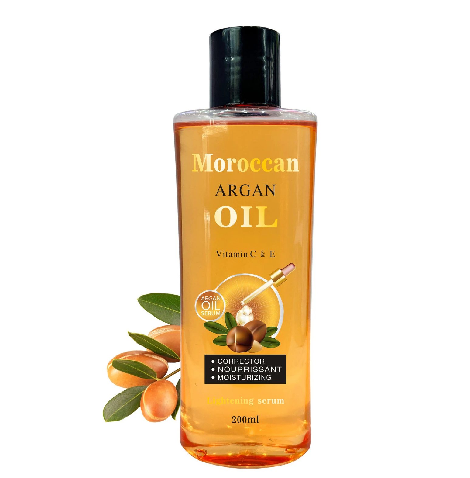 200ML Organic Morocco Argan Oil 100% Effect for Face Body Hair Nourish Moisturize Skin Brighten Repair Serum Oil