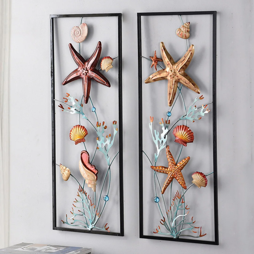 Wall Hanging Art Aluminium Iron Wall Mounted Flowers Ocean Starfish Office and Sofa Background Decoration Art