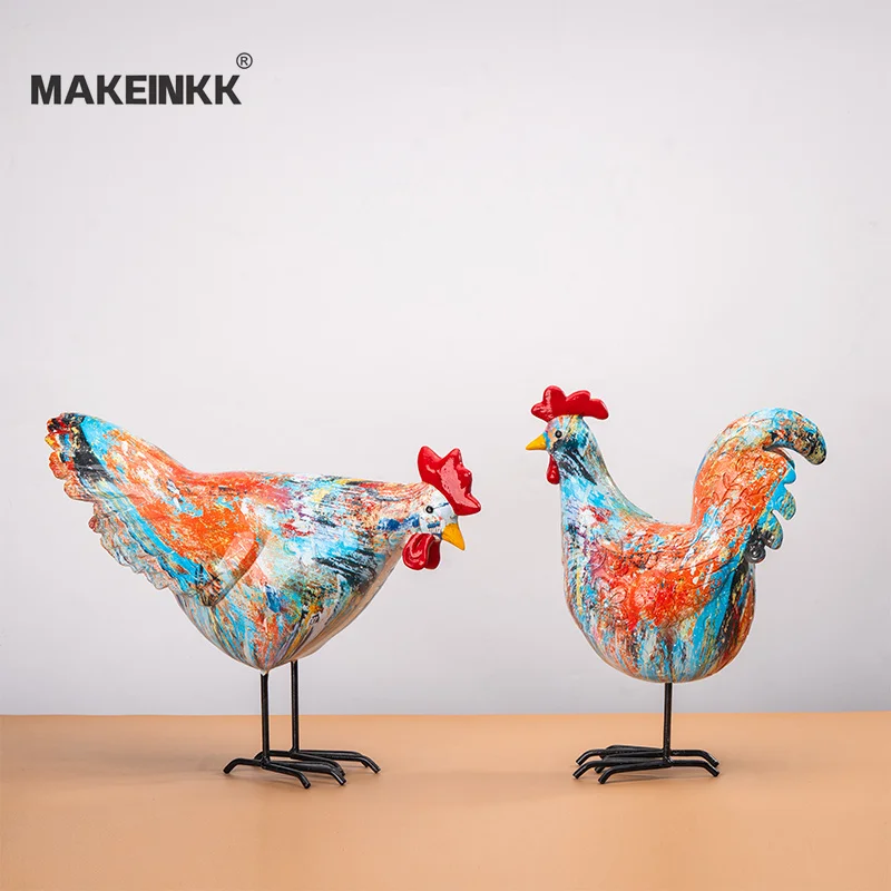 Rooster Decor For Home Resin Chicken Outdoor Statues For Garden Yard Art Led Rooster Sculptures