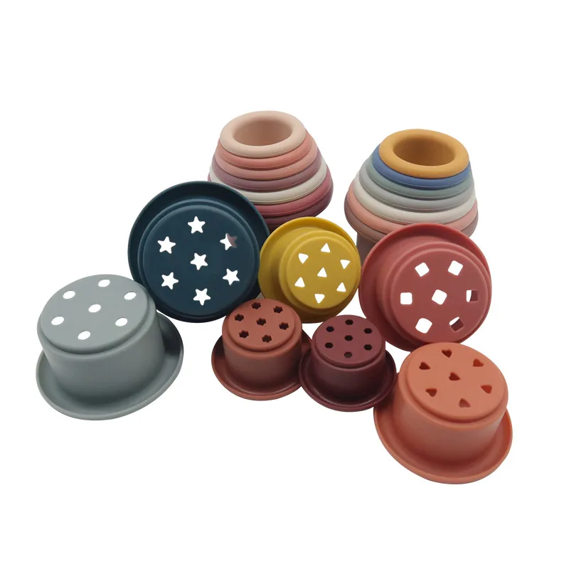2023 Popular Baby Silicone Stacking Toys 7 pcs Cups Educational Beach Toys For Kids