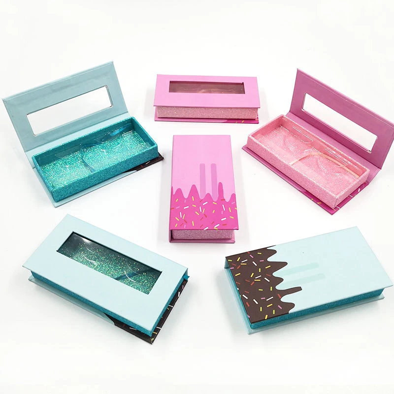 Beautiful Printed Paper Eyelash Packaging Boxes Two Color Blue and Red Eyelash Case