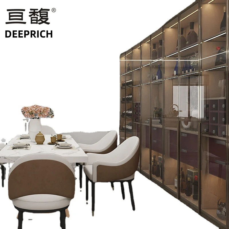 HQ084 DEEPRICH fullhouse custom wine cabinet dark light luxury metal glass bookcase panel closet walkin closet bedroom furniture