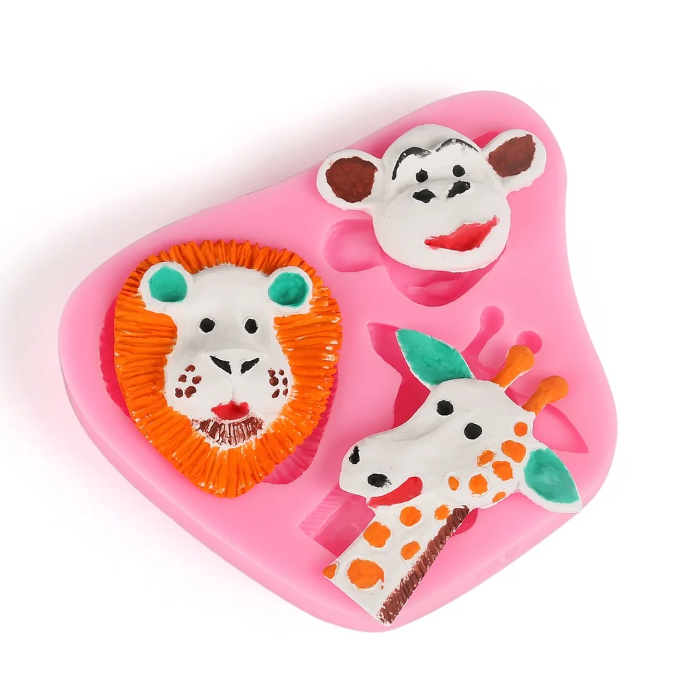 Силиконовая форма в виде головы животного, Льва, обезьяны, жирафа, помадки для украшения торта, формы для шоколадной глины, конфет