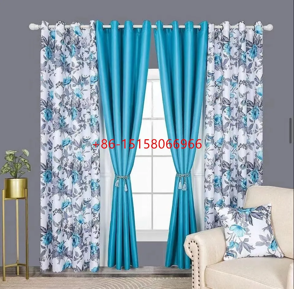 Floral Printed Room Darkening Polyester Fusion Door Eyelet Curtain Panel for Drawing Room Living Room