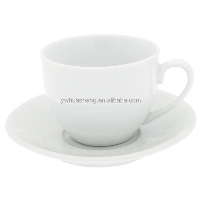 
HS Factory Plain White Ceramic Thick Tea Cup and Dish Stock Classic Big Porcelain Coffee and Tea Set Coffee Cup and Saucer 