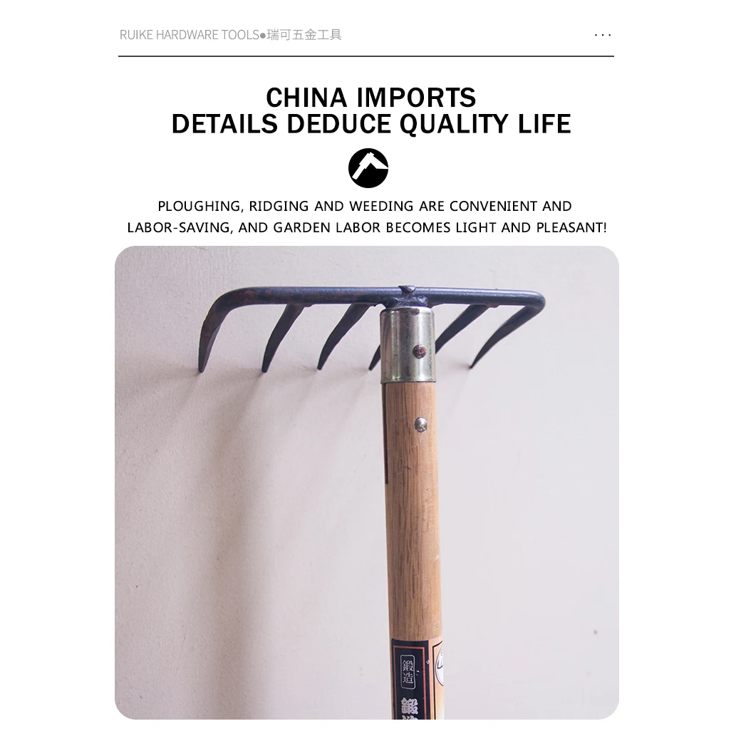 High quality agricultural excavation tools wooden long handle leaf lawn rake