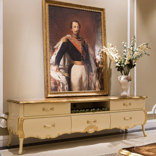 French Style Console Tables for Living Room Furniture with painting from Solid Wood Luxury Carving Handmade console cabinet