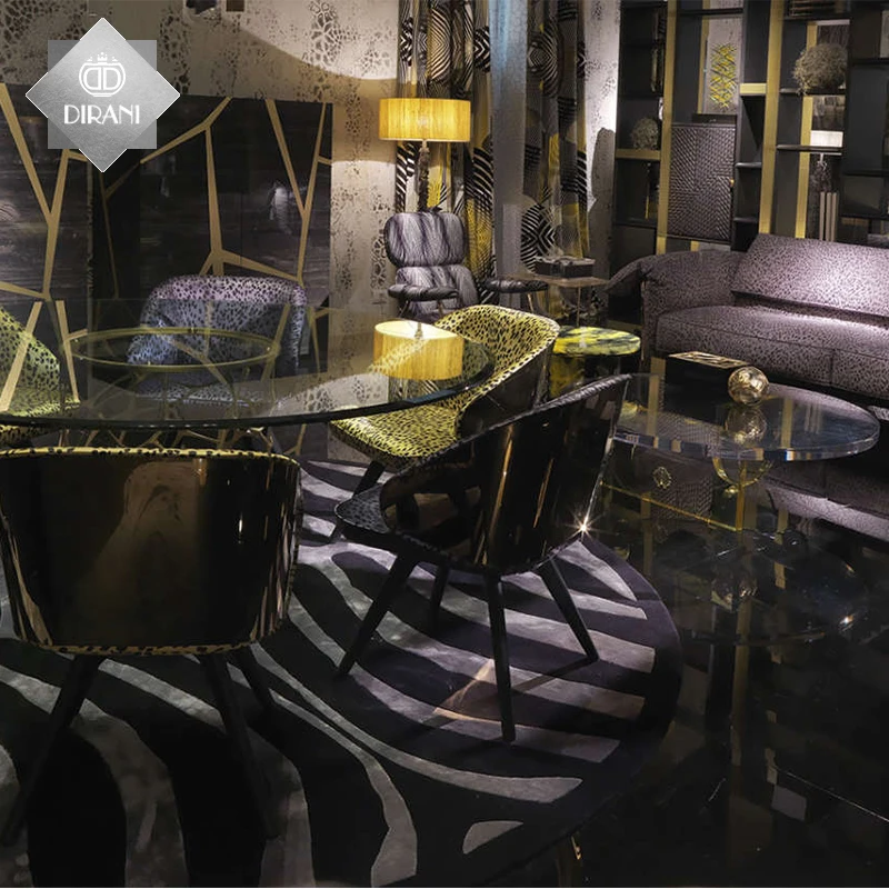Base Round Dining Table Glass Top Dining Table Moderen Designs Stainless Steel Round Traverntine Marble New Korean Modern 1piece