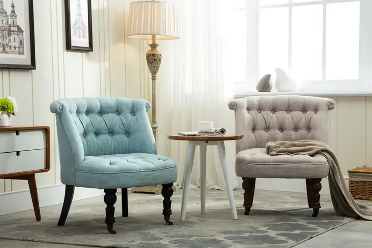 Hot Sales Modern Accent Linen Tufted Button Upholstered Chair with Armless White