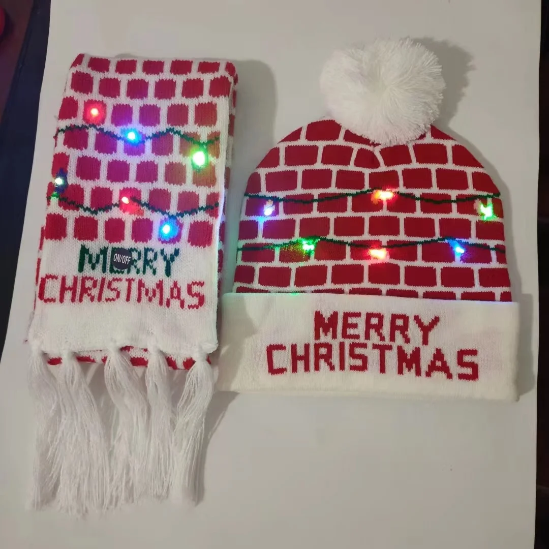 2Pcs Christmas LED Light up Hats LED Scarf Set Christmas Beanie Knit for Kids Adults Xmas Birthday Party
