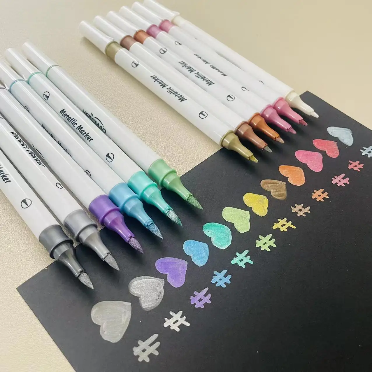 Dual tip brush fineliner glitter metallic acrylic marker paint pens for black cards