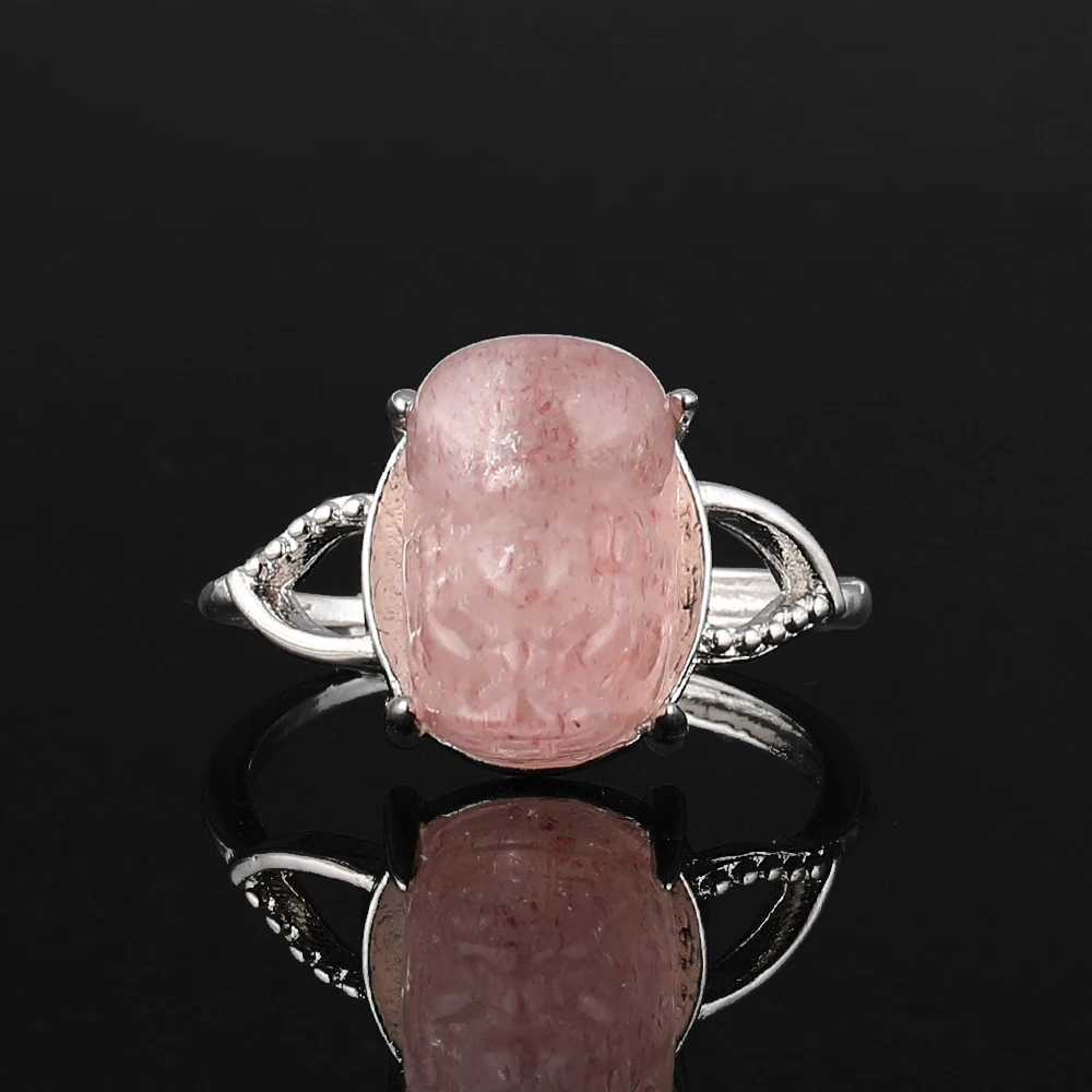 100% Natural Fluorite Gray moss agate strawberry quartz stone gem Ring for Women Crystal Quartz Gemstone Adjustable ring
