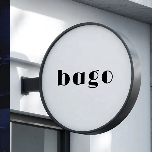 Custom Wall Side Hanging Board Circle Mounted Signboard Double Sided Led Light Box Sign For Restaurant Shop