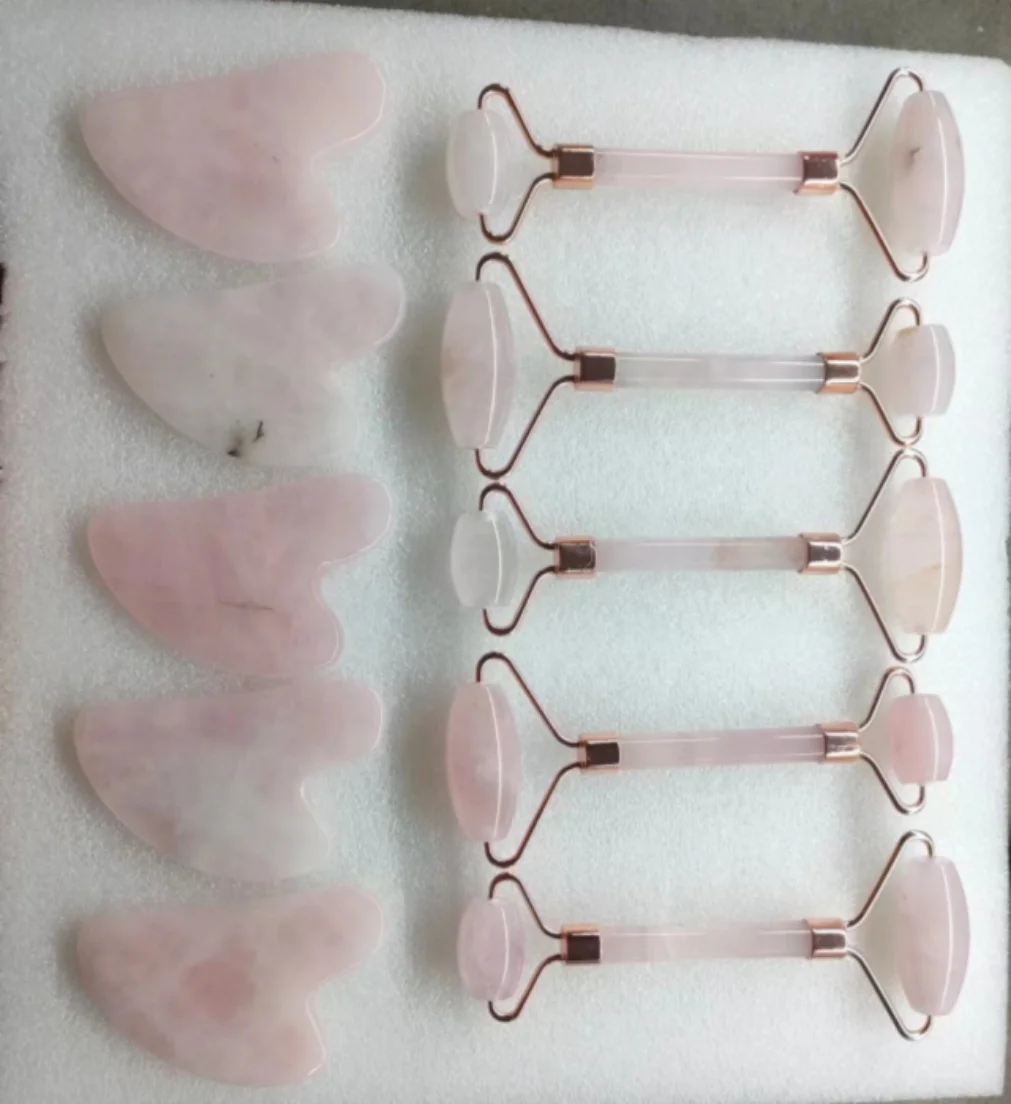 Customize Logo 100% Natural Jade Stone Roller Rose Quartz Face Body Guasha for Massage SPA Beauty Tool