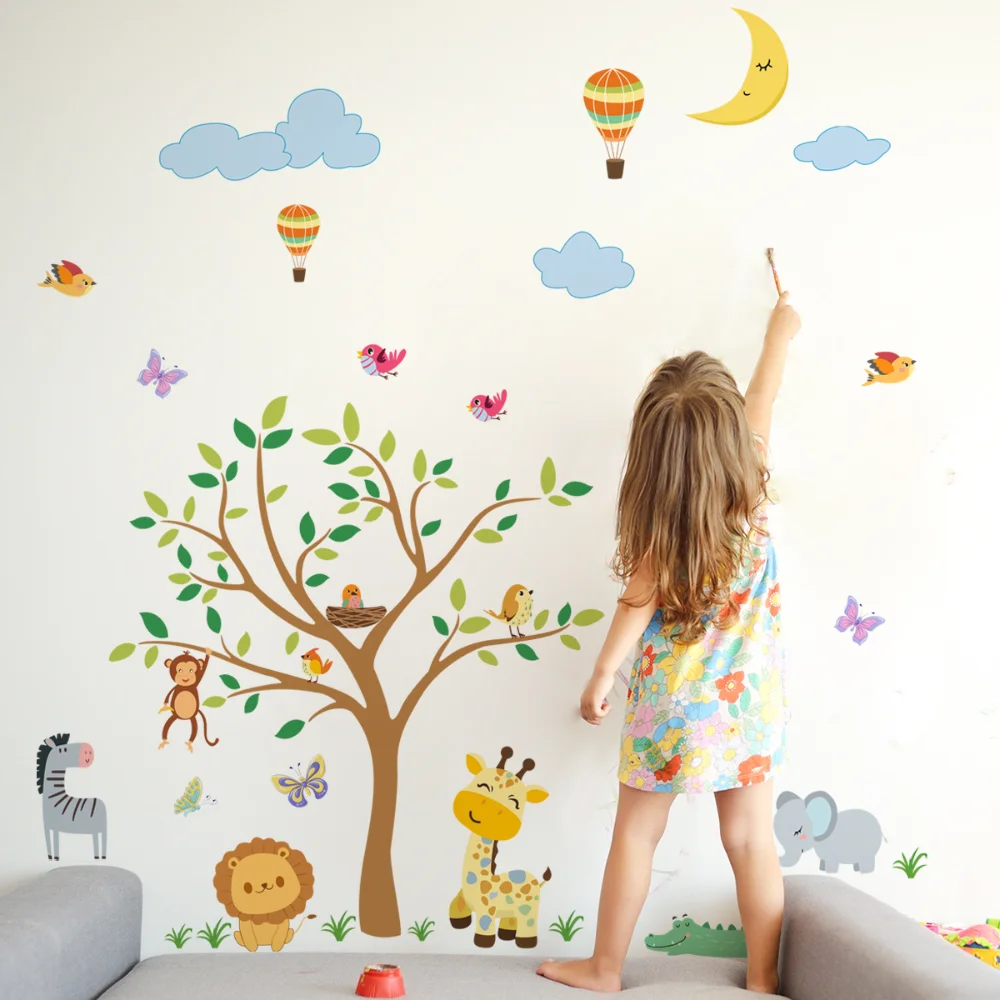Cartoon Animals Wall Stickers Kids Room Decor Baby Bedroom Living Room Home Decorations Nursery Stickers