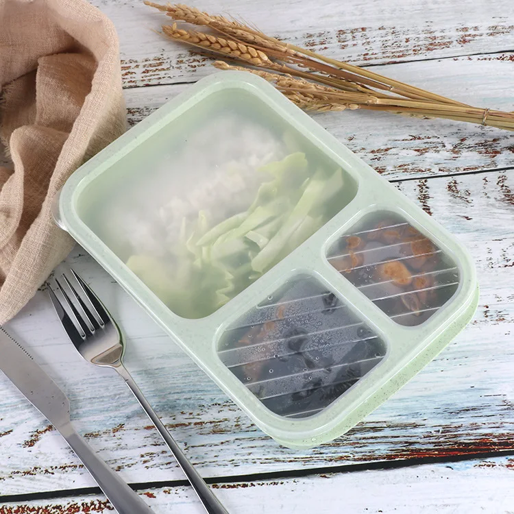 Wheat Straw Divider Lunch Box Student Office Dining Hall Plate Outdoor Portable Tableware Set Bento Box