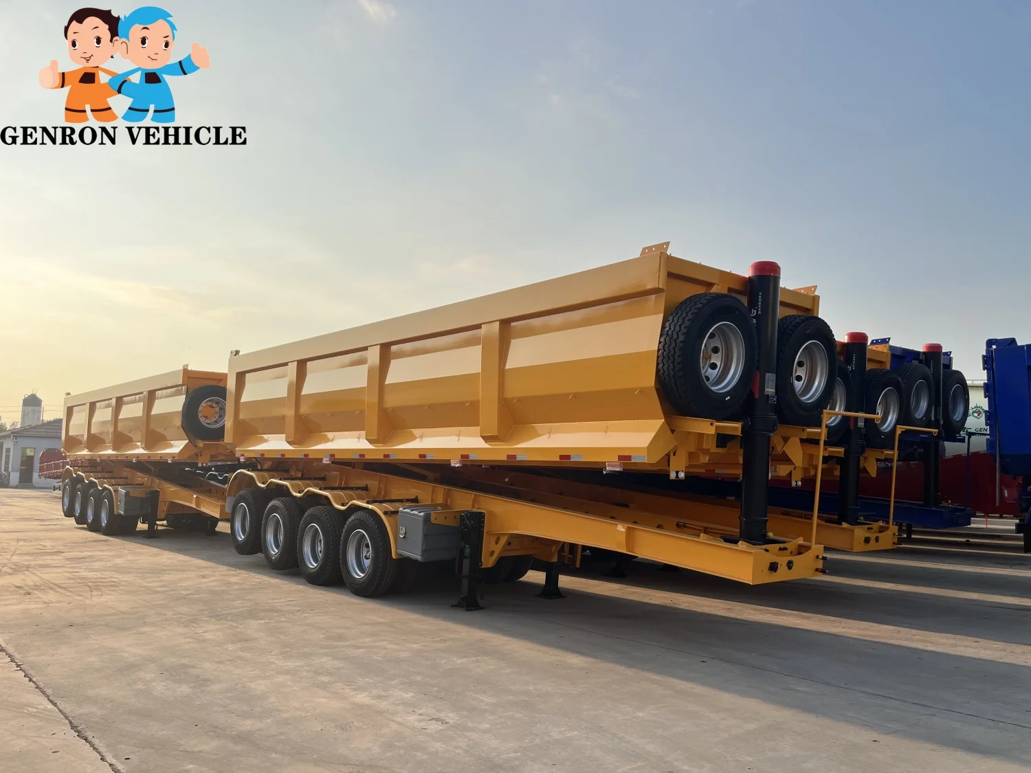 China Genron 4 axles steel 70 tons 35 cubic meters rear dump tipper/tipping semi trailer truck for mining and transportation