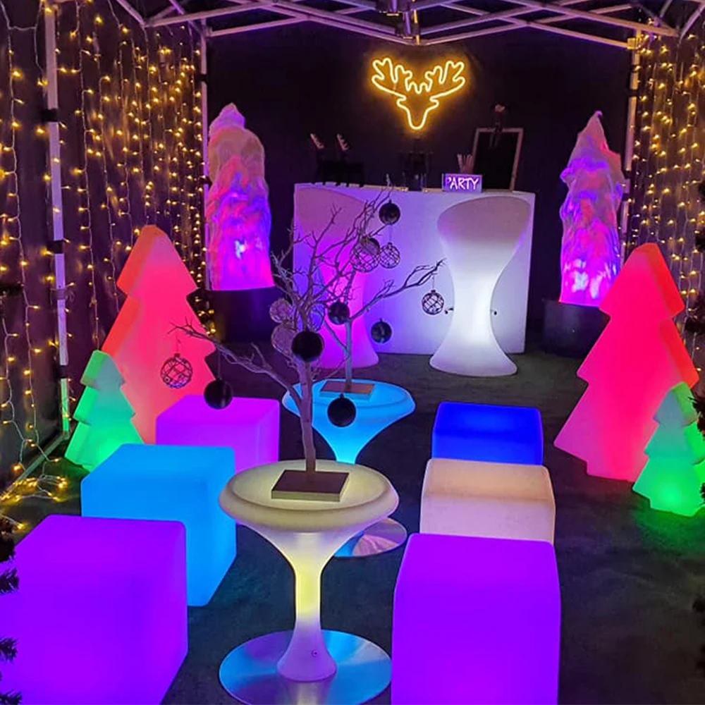 Portable LED bar nightclub furniture table rechargeable colorful illuminated PE led high bar table for party event