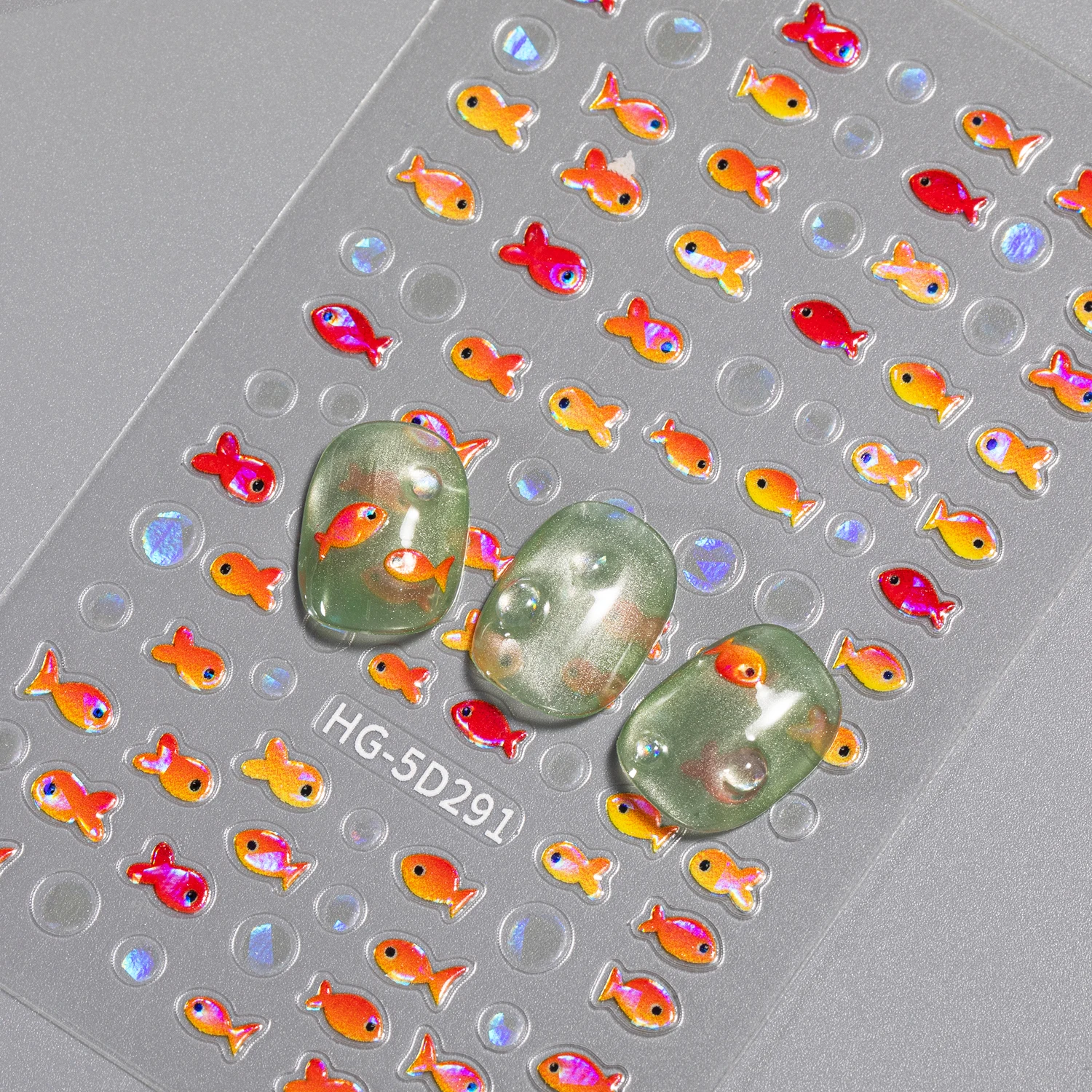 Dreamy Goldfish Color Nail Stickers 5D Smart Little Fish Colourful Mermaid Tail Nail Art Charm Decoration