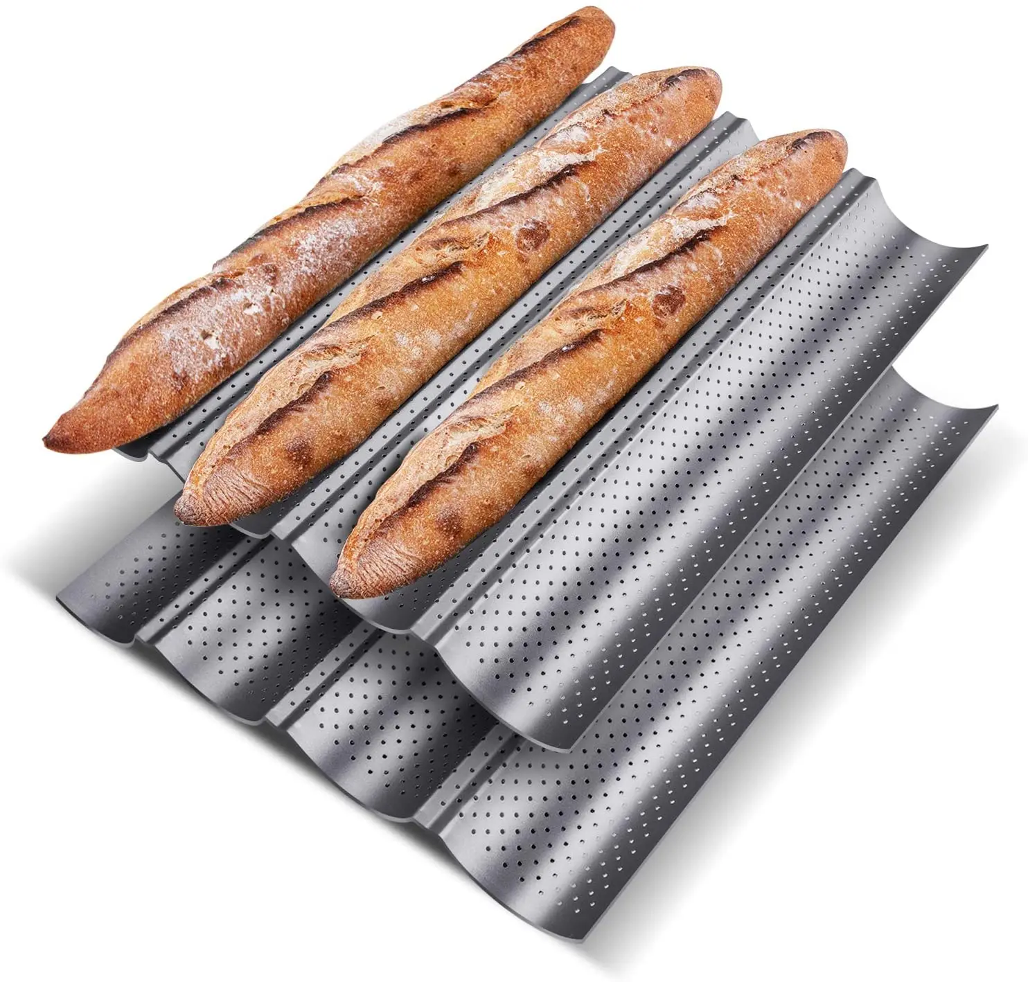 Nonstick Perforated Baguette Pan Bread Pan 4 Wave Loaves Loaf Bake Mold Toast for Oven Baking