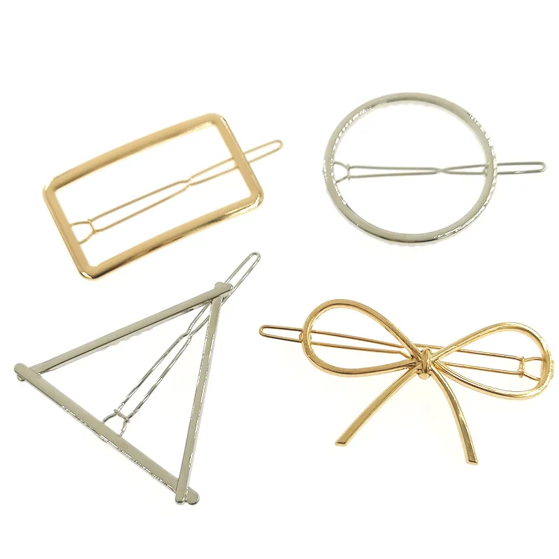 
Custom Packaging Gold Silver Minimalist Hair Clips Dainty Hollow Hair Pins Geometric Barrette Hair Accessories for Women Girls 