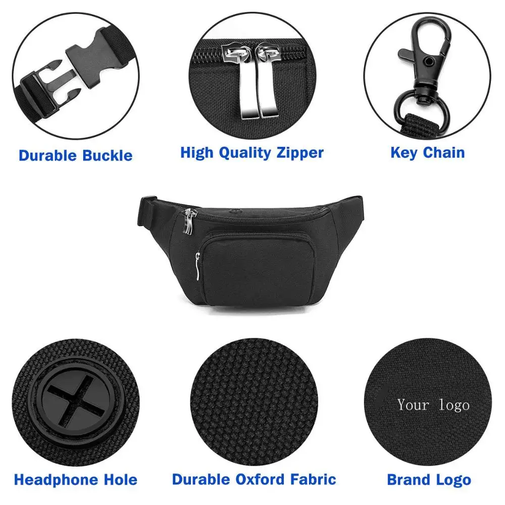 Wholesale waist pouch bag,Custom logo waist bag black fanny pack waist bag,travel sports run waist funny bag