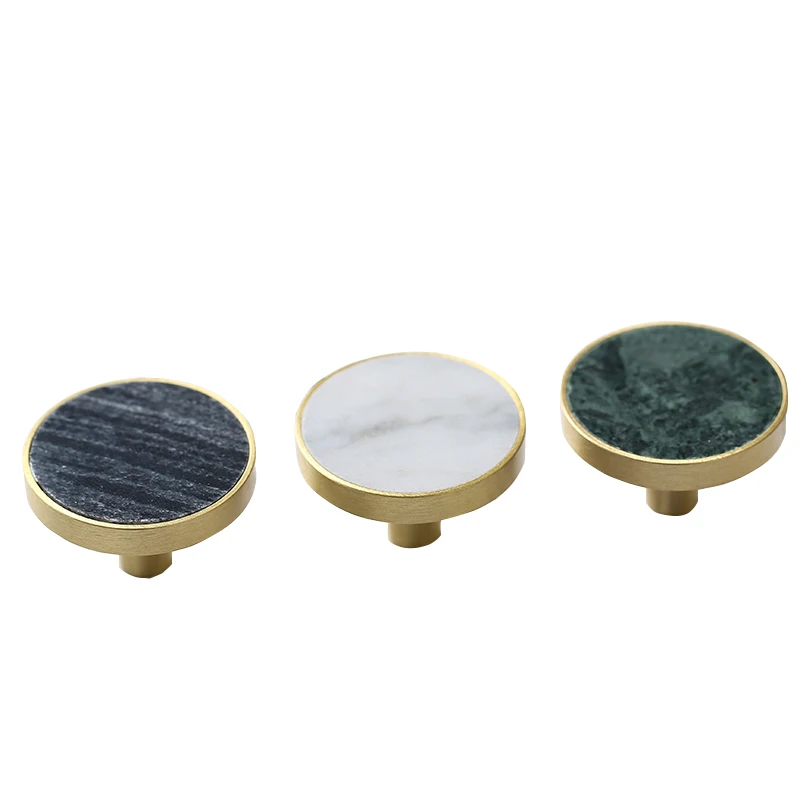 High Quality Light Luxury Minimalist Natural Marble Brushed Brass Kitchen Bedroom Cabinet Drawer Round Knob