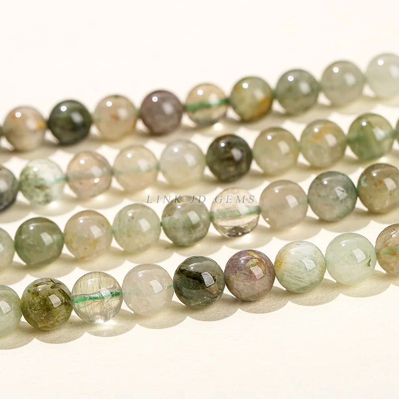 Natural Green Rabbit Hair Crystal Round Beads Green Crystal Bracelet Loose Beads Diy Jewelry Accessories Beading Wholesale