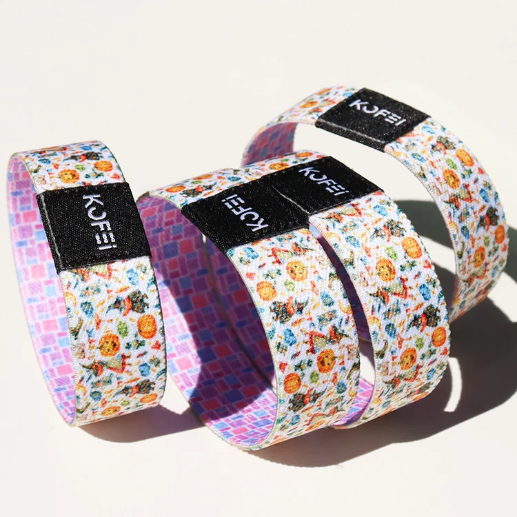 Factory Price Custom Kids Elastic Fabric Polyester Stretch NFC Wristband Stretch RFID Bracelet For Event With Woven Label