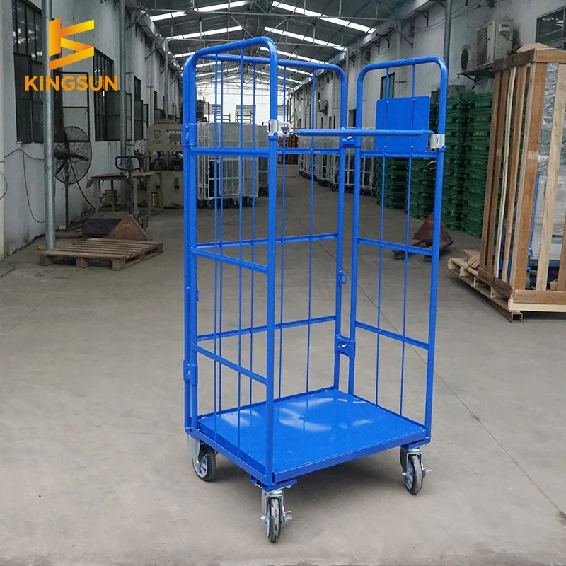 Galvanized Iron steel foldable transport trolley logistics trolley for laundry, warehouse ,logistics center,super market