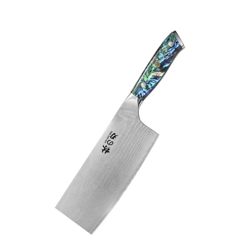 7 Inch Damascus Steel Meat Cutting Slicer Kitchen Knife With Abalone Shell Handle