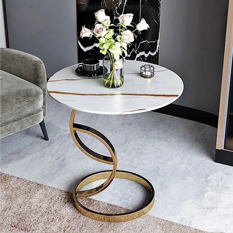Light luxury Italian coffee table modern simple marble coffee table living room hotel balcony small round coffee table