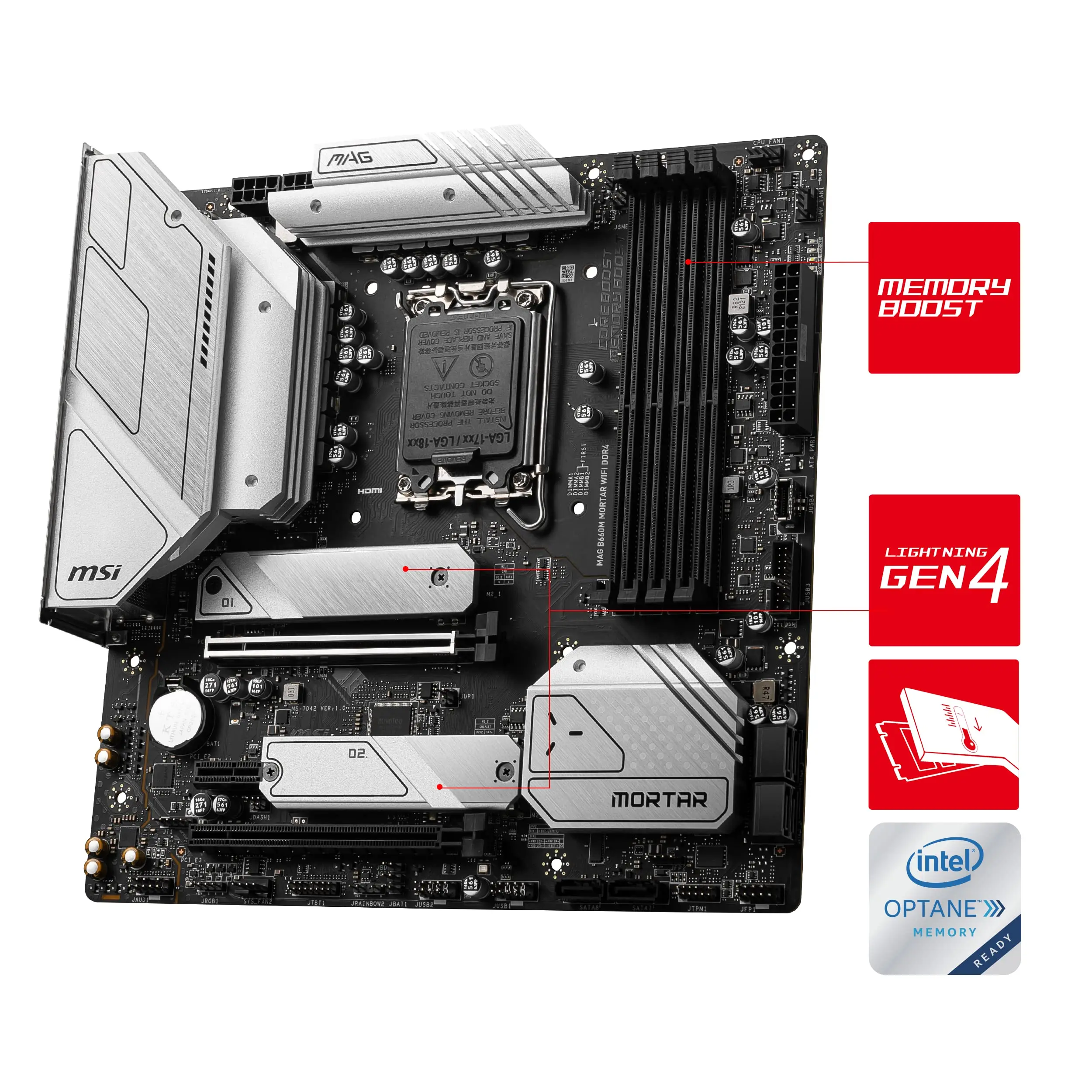 MAG B660M MORTAR DDR4 Motherboard, Micro-ATX - Supports  12th Gen Core Processors, LGA 1700 - DDR4 Memory Boost 4800+MH