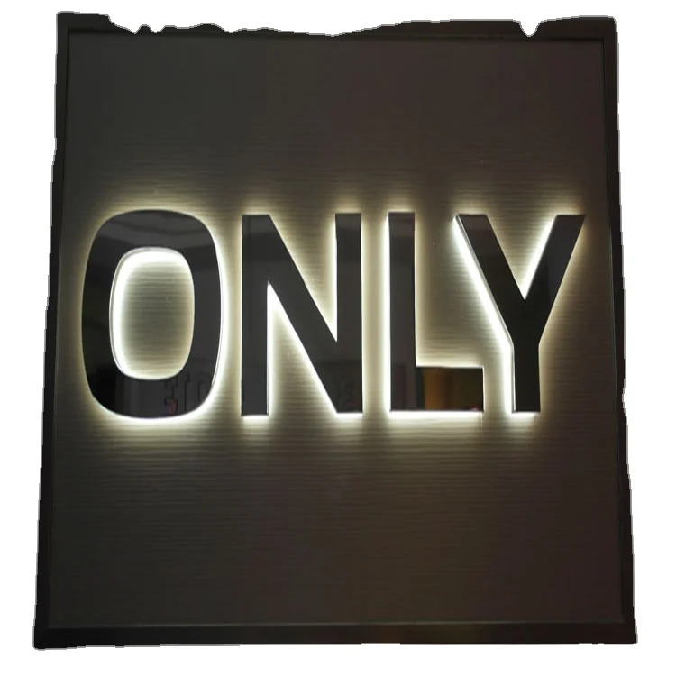 Fine mirror polished stainless steel metal sign letters illuminated sign channel letter sign with top LED Brand in backlit