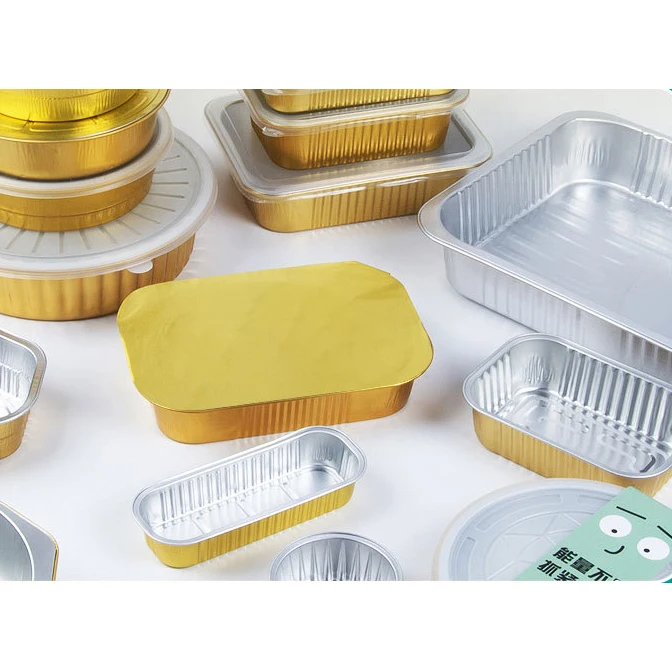 Baming 200/320/475/680/580/750/930/1050/1400/1800/3500ml Gold Aluminum Foil Food Container Can Heated with Open Flame/Microwave