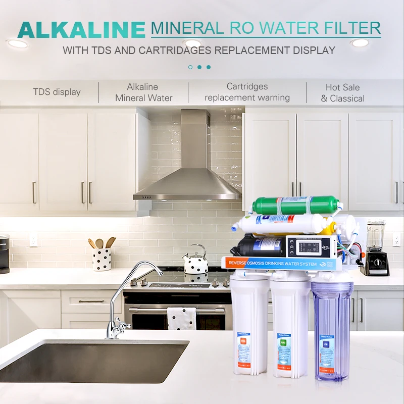 7 stage 75GPD Under sink Alkaline Reverse Osmosis Water Filtration water filter purifier system machine with TDS show