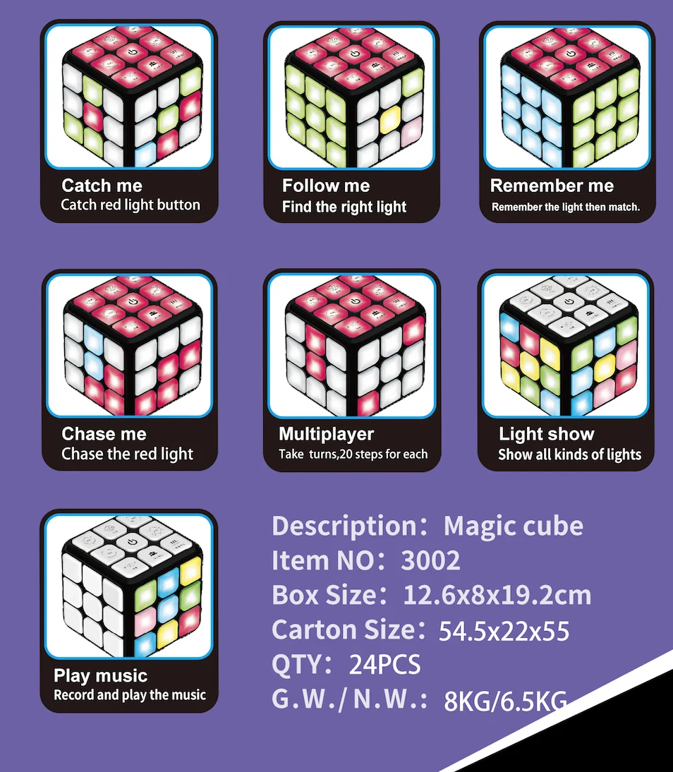 Battery Operated Musical Cubes Game Anti Stress Children Toy  7 Games Other Educational Toys  LED Magic Cube