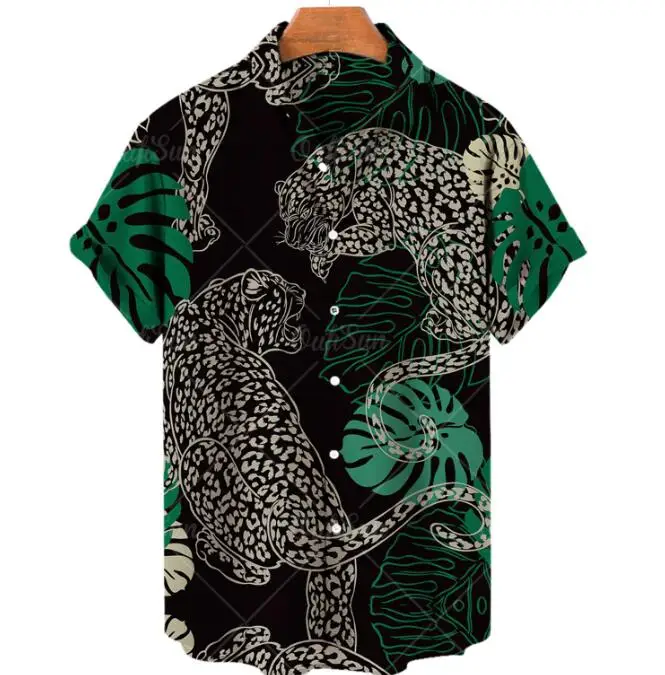 Wholesale 3D Print tiger Pattern Mens Shirts Casual Short Sleeve Summer Holiday Shirts for Men